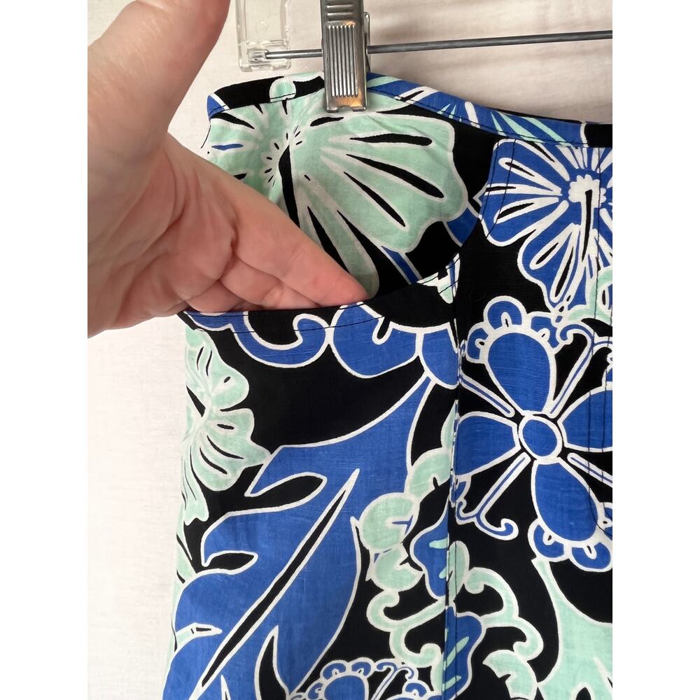 Etcetera linen blend blue green floral knee length skirt, size 6 EUC - Picture 5 of 10